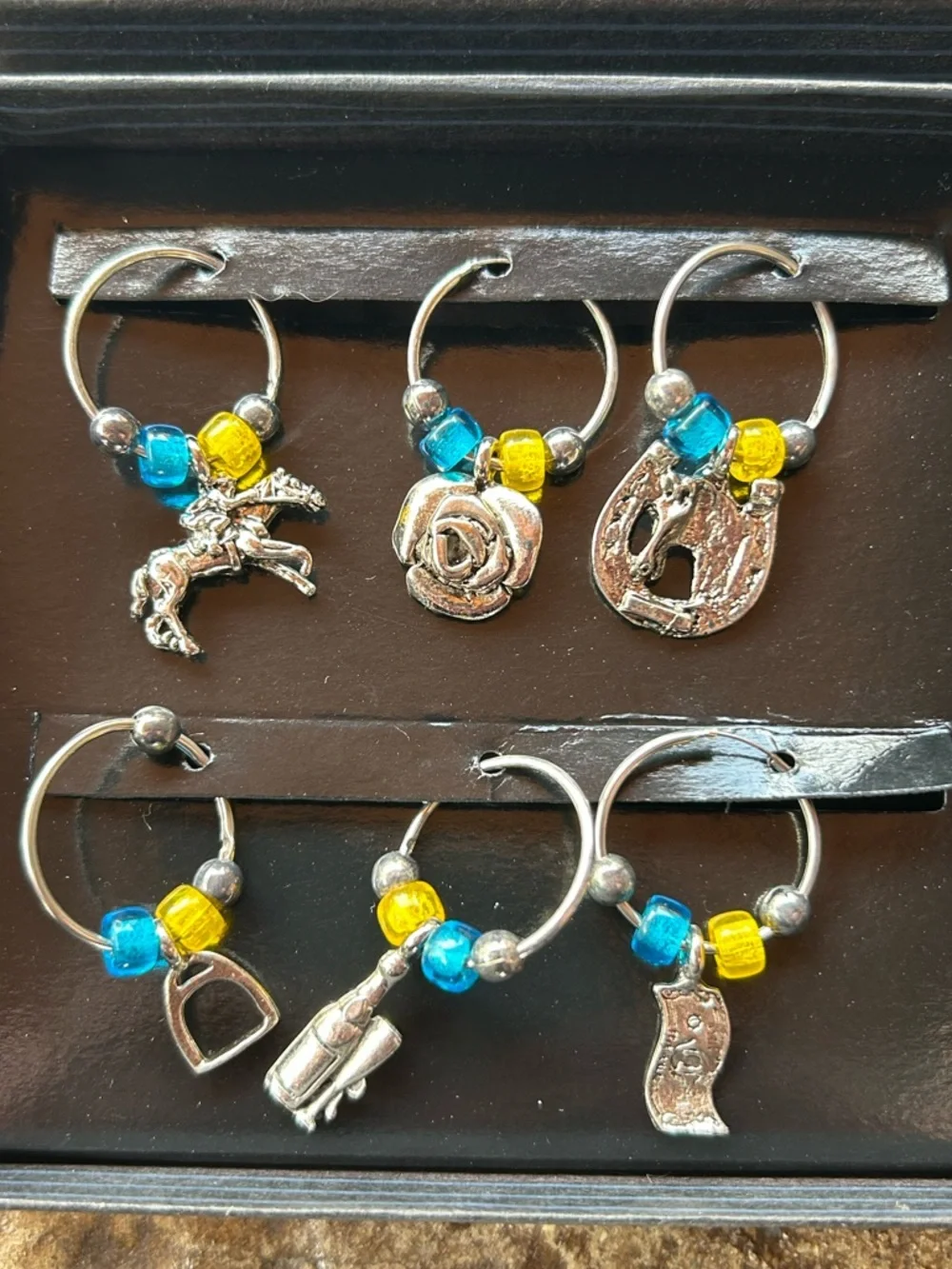 NIB Horse Racing Theme Wine Charms. Set of 12 Kentucky Derby